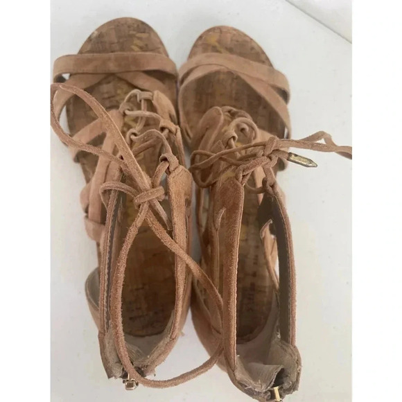 Women's Sam Edelman Brown Lace-Up Gladiator Cork Sandals Size 9M‎ EUC - Picture 5 of 7
